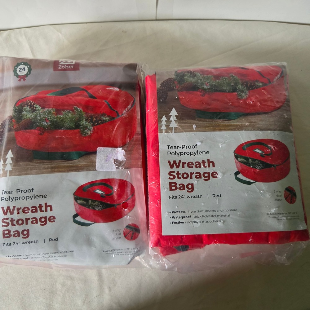 Set of 2 Zober 24 Inch Wreath Storage Bags Red Waterproof Tear Proof ZCP-104-RD